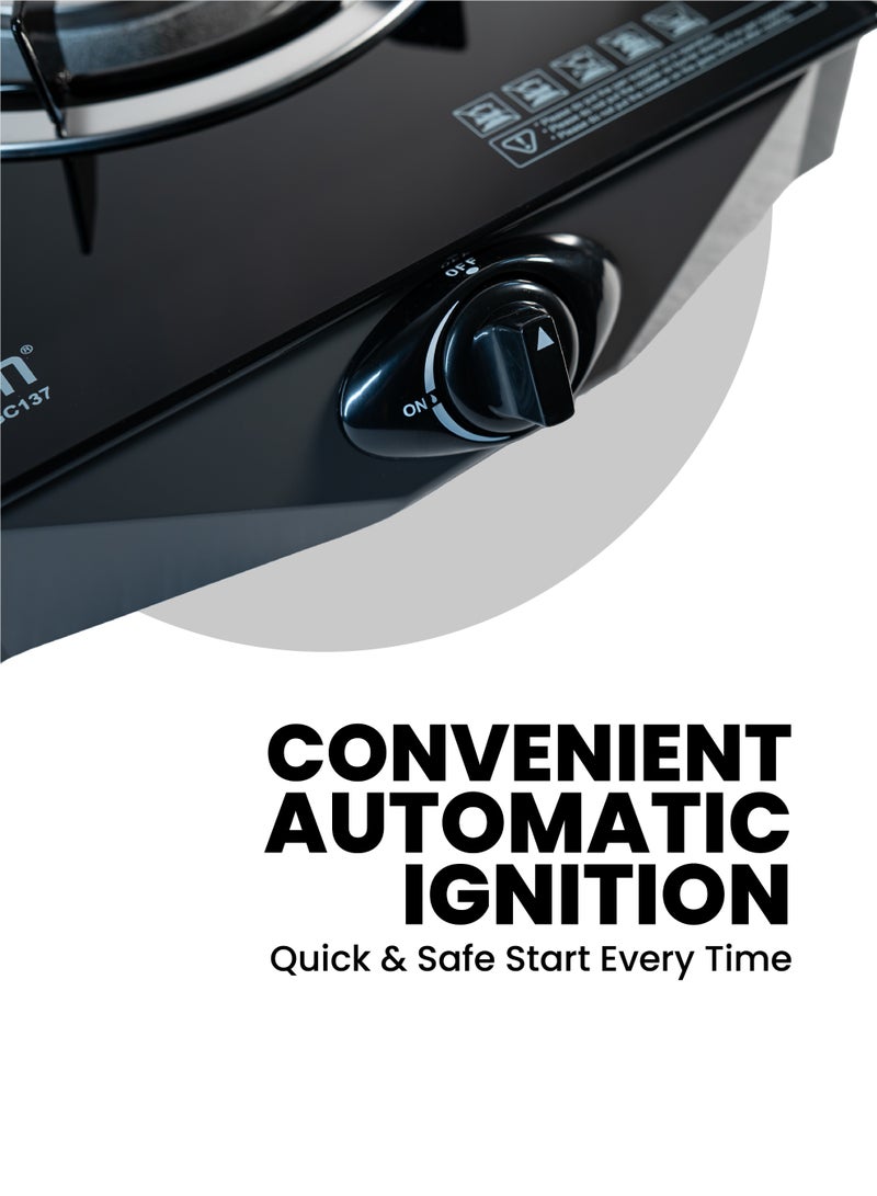 TEAM Single Burner Gas Cooker with Automatic Ignition, Toughened Glass Top, Whirlwind Flame Design, Portable LPG Stove for Kitchen & Outdoor Cooking - Image 3